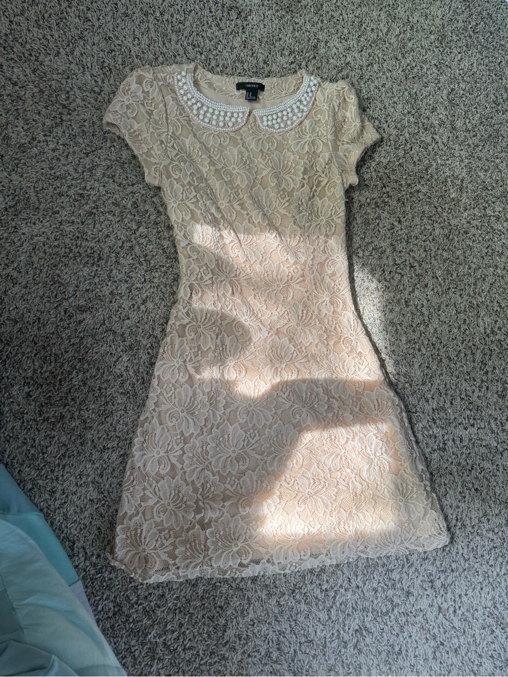 Forever 21 Beige Lace Dress with Pearl Collar